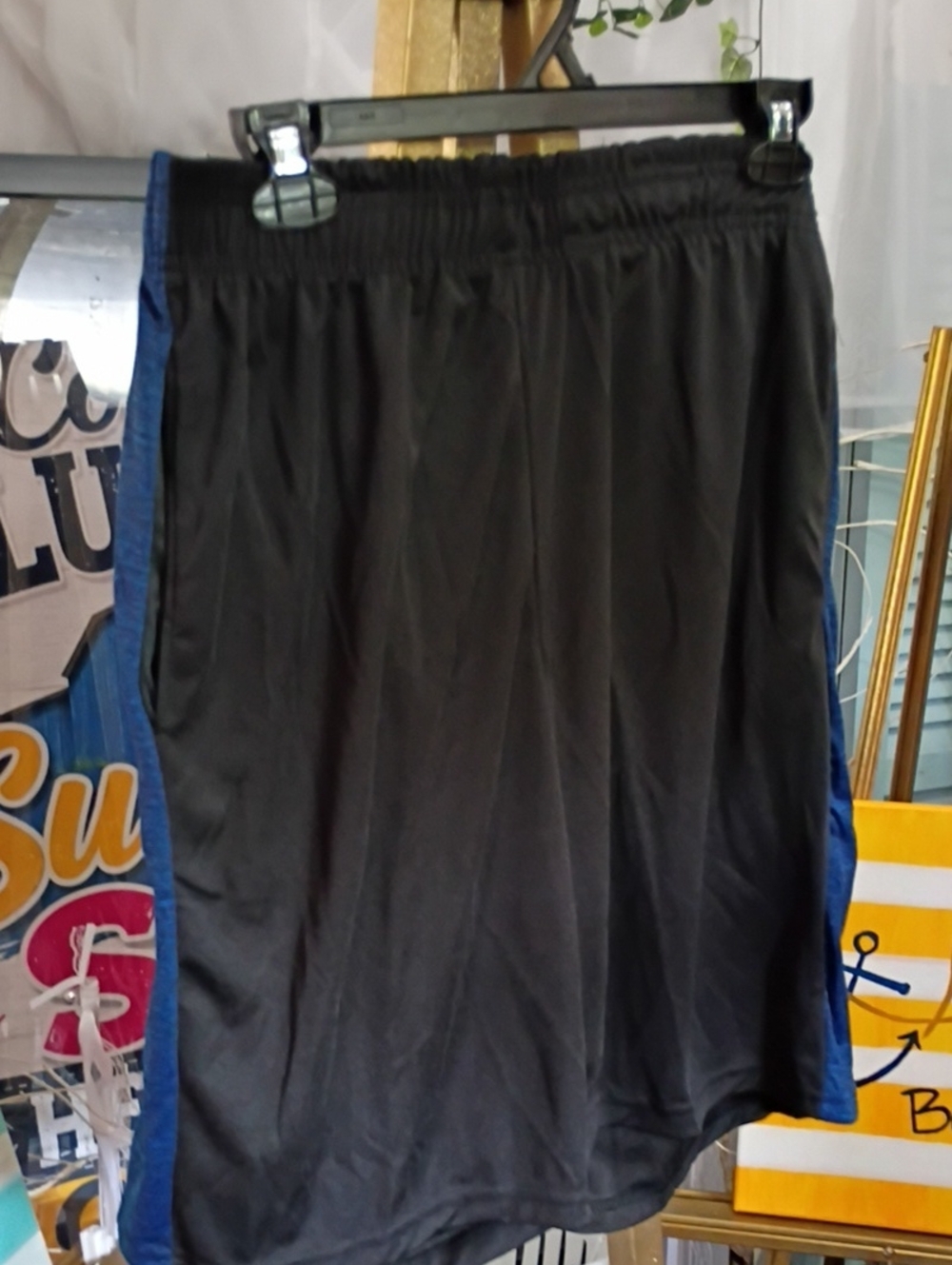 Men's Black Athletic Shorts with Blue Side Panels
